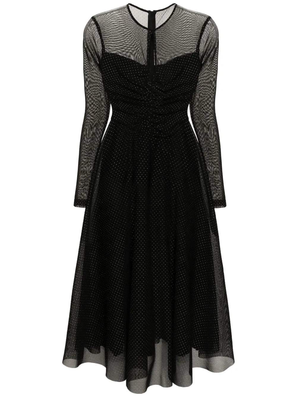 Nissa Studded Flared Midi Dress — Black/ Red — Size M — Front View