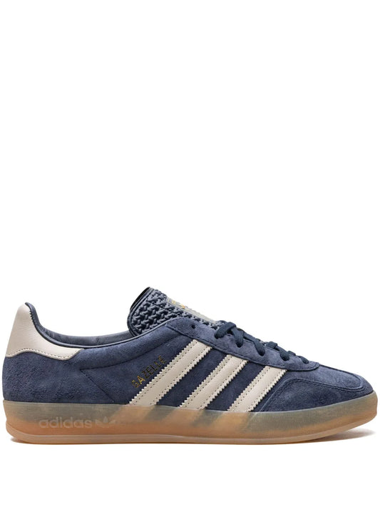 adidas Gazelle Lace-Up Sneakers — Navy Blue/Ivory White — Size US M 6 - US W 7.5 — Front View