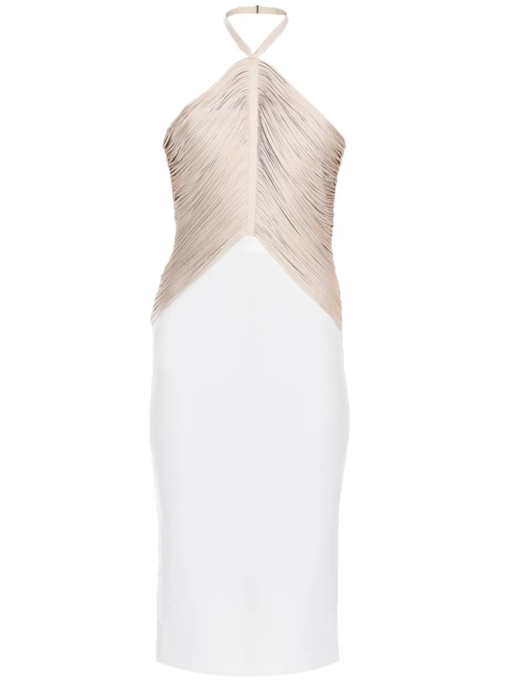 Herve Leger Halterneck Fringe Midi Dress — White — Size XS — Front View