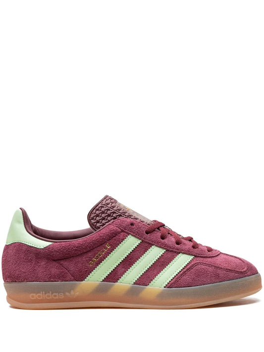 adidas Gazelle Indoor Shadow Red/Semi Spark Green Sneakers — Burgundy/Mint Green — Size US M 6.5 - US W 8 — Front View
