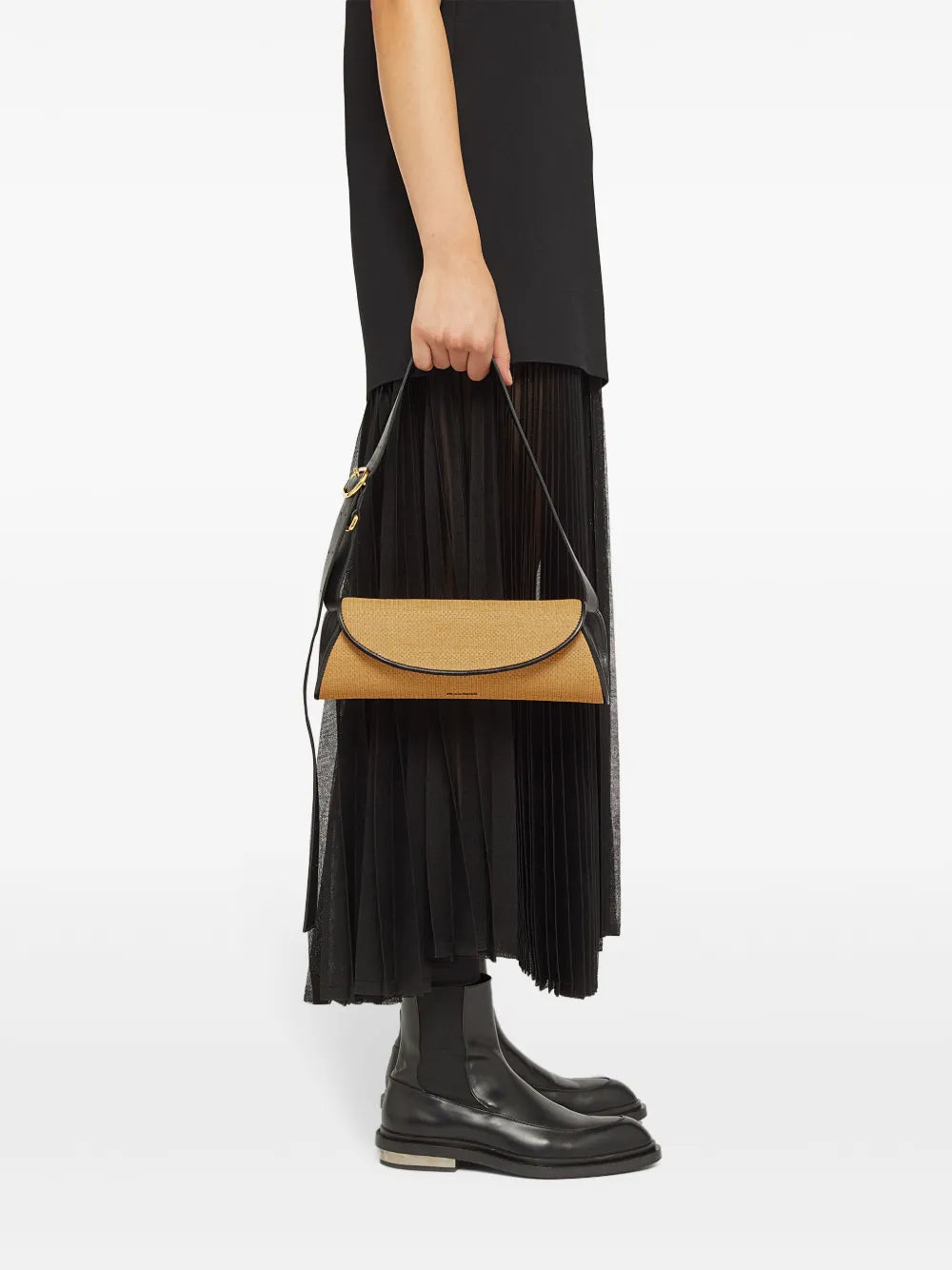 Jil Sander Small Cannolo Interwoven Raffia Shoulder Bag — Same as shown — Size One Size — Side View