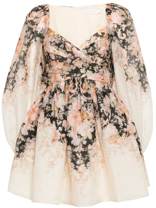 Zimmermann Illustration Mini Dress — Beige/ Red — Size XS — Front View