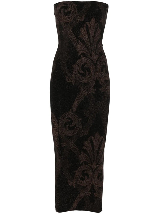 Wolford X Etro Floral Jacquard Metallic Midi Dress — Black — Size XS — Front View