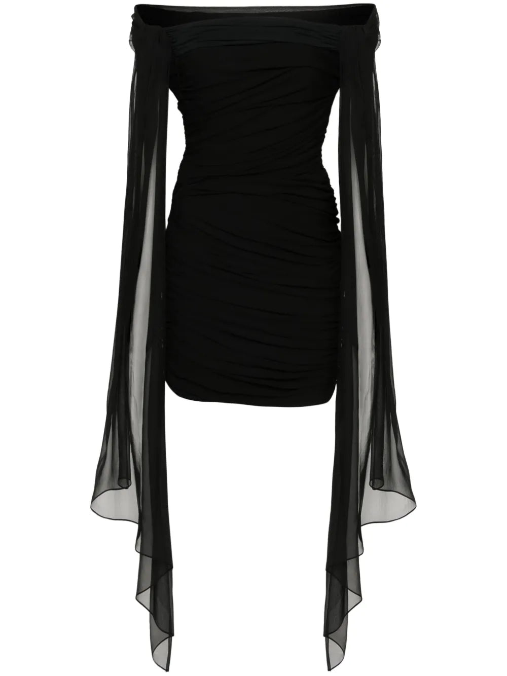 Givenchy Off Shoulder Draped Mini Dress — Black — Size XS — Front View
