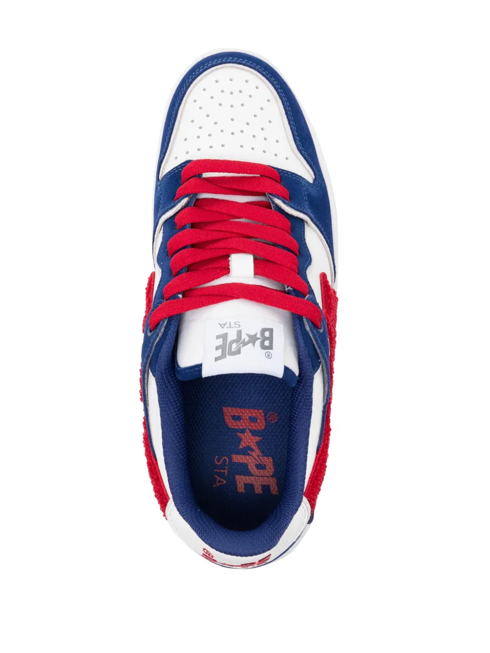 A Bathing Ape?Sk8 Ska Panelled Sneakers — White/Navy Blue/Bright Red — Size US M 3.5 - US W 5 — Top View