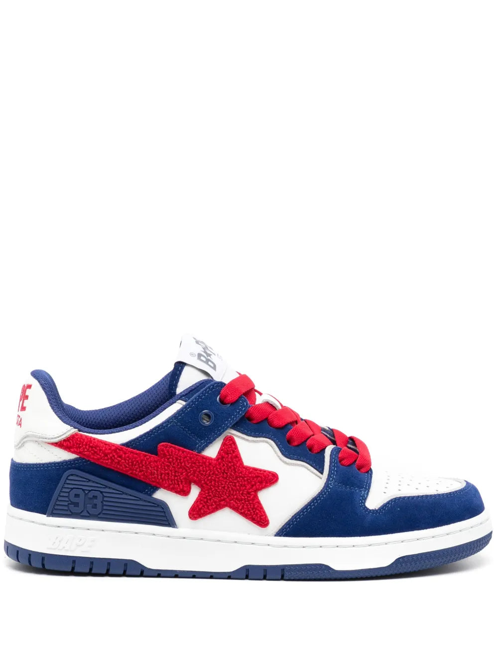 A Bathing Ape?Sk8 Ska Panelled Sneakers — White/Navy Blue/Bright Red — Size US M 3.5 - US W 5 — Front View