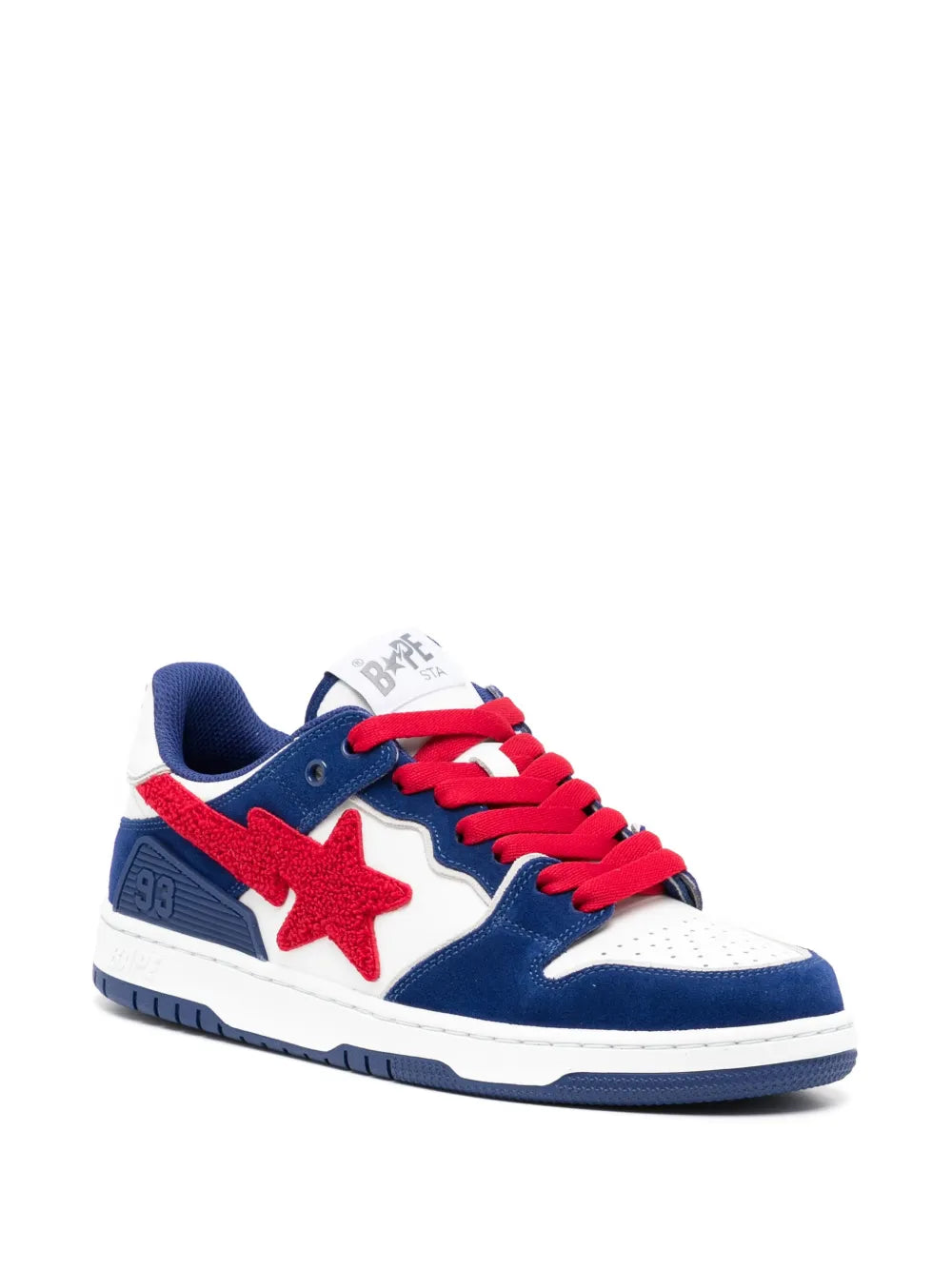A Bathing Ape?Sk8 Ska Panelled Sneakers — White/Navy Blue/Bright Red — Size US M 3.5 - US W 5 — Side View