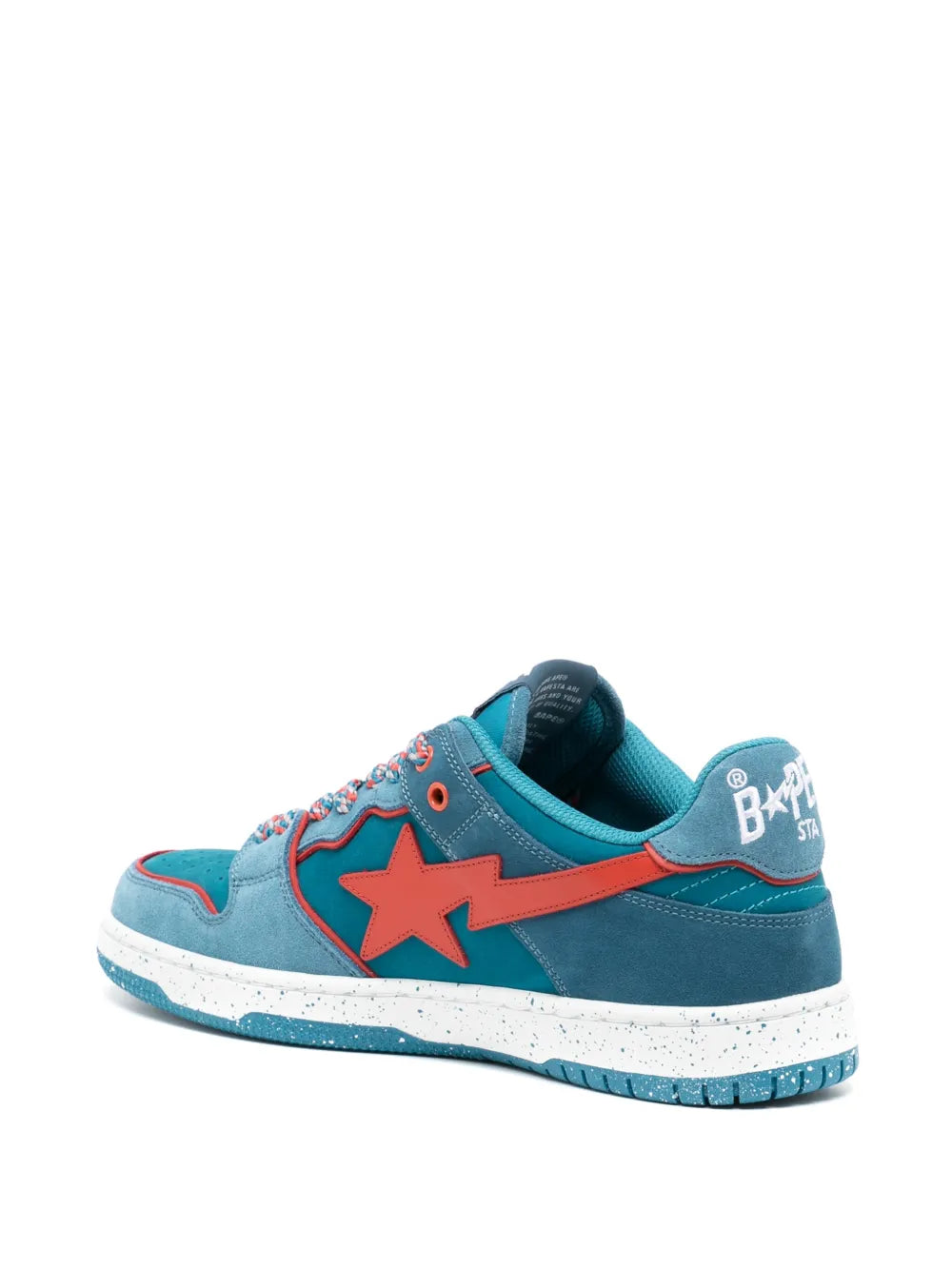 A Bathing Ape?Sk8 Sta Panelled Sneakers — Azure/Burnt Orange — Size US M 3.5 - US W 5 — Back View