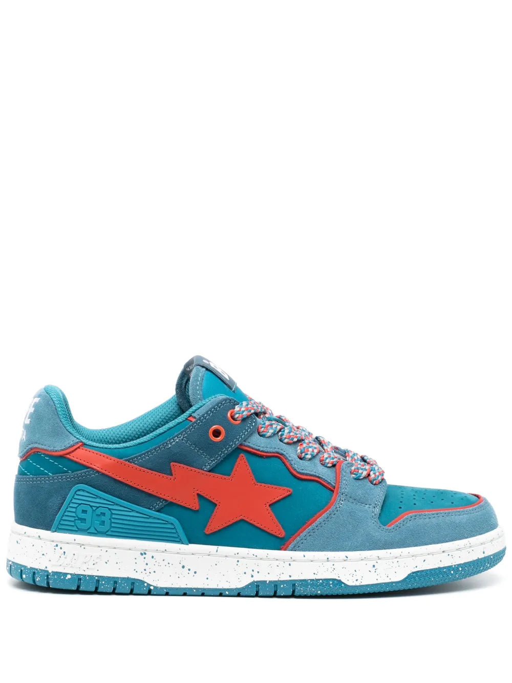 A Bathing Ape?Sk8 Sta Panelled Sneakers — Azure/Burnt Orange — Size US M 3.5 - US W 5 — Front View