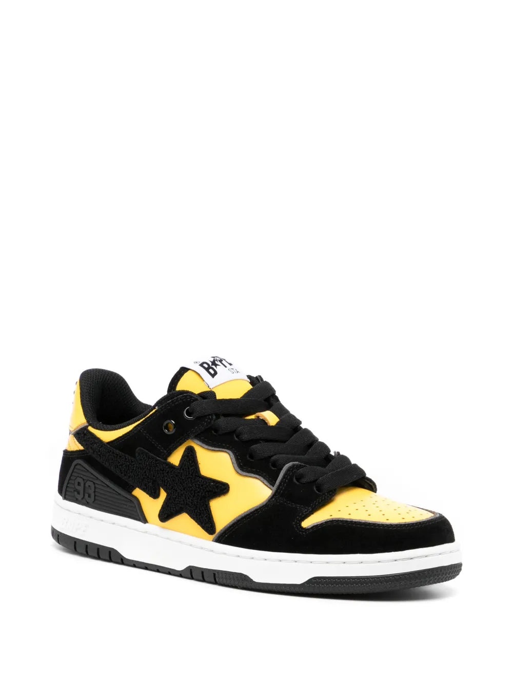 A Bathing Ape?Sk8 Sta Panelled Sneakers — Black/Canary Yellow — Size US M 3.5 - US W 5 — Side View
