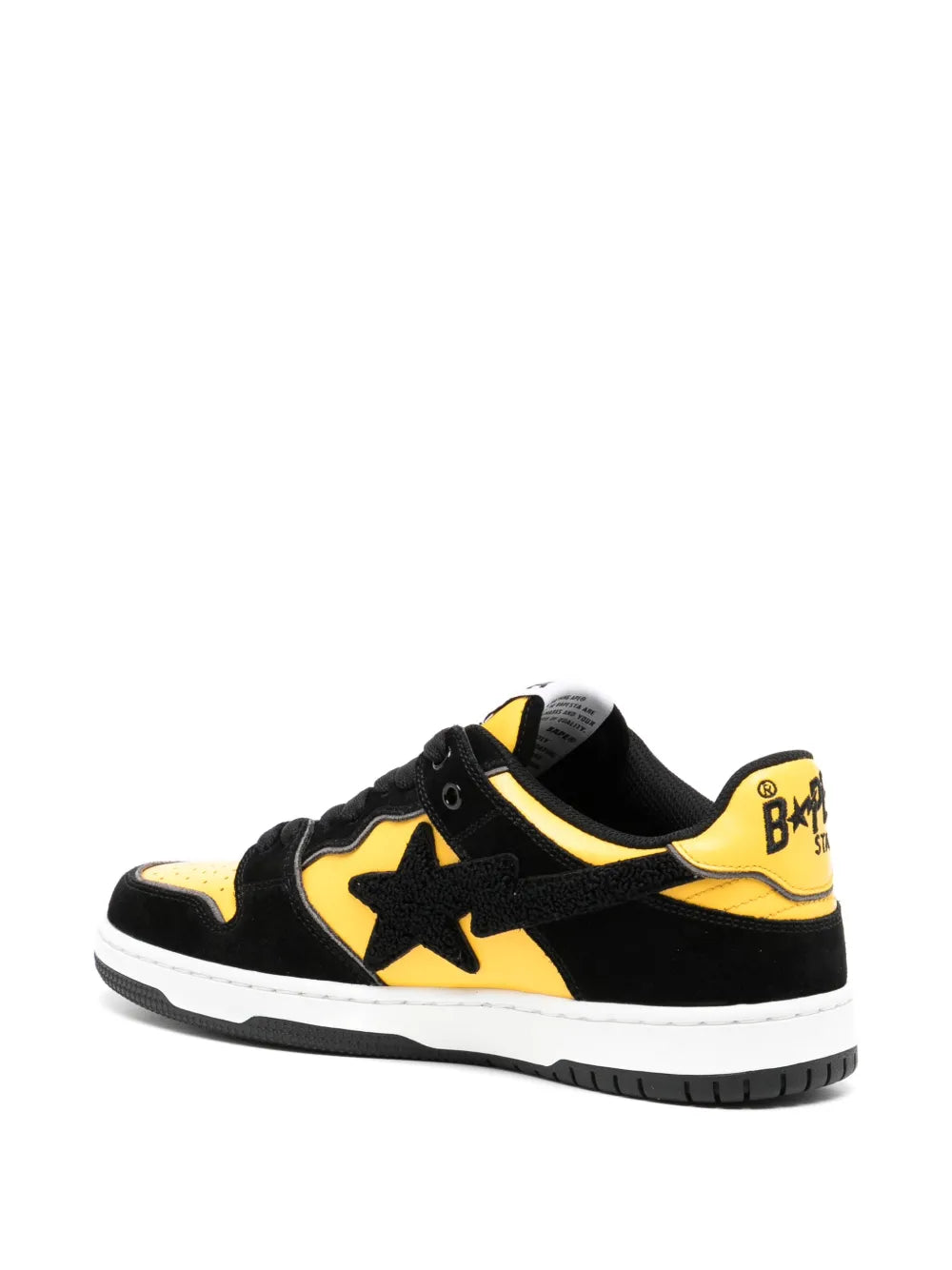 A Bathing Ape?Sk8 Sta Panelled Sneakers — Black/Canary Yellow — Size US M 3.5 - US W 5 — Back View