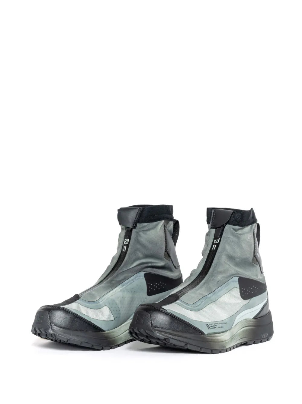 11 By Boris Bidjan Saberi Zip-Up Hi-Top Sneakers — Black/Grey — Size US M 3.5 - US W 5 — Side View