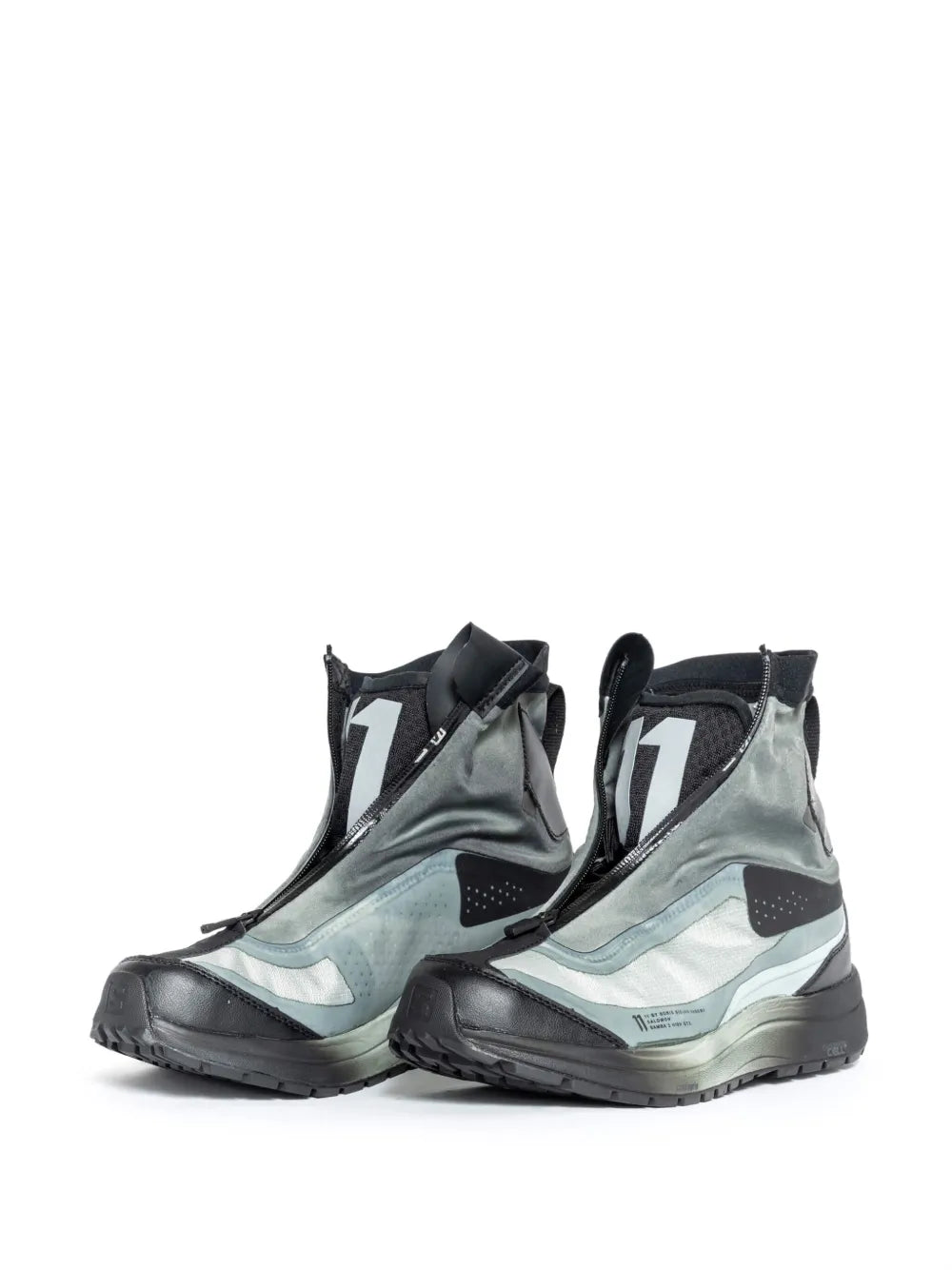 11 By Boris Bidjan Saberi Zip-Up Hi-Top Sneakers — Black/Grey — Size US M 3.5 - US W 5 — Detail View