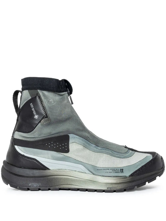 11 By Boris Bidjan Saberi Zip-Up Hi-Top Sneakers — Black/Grey — Size US M 3.5 - US W 5 — Front View