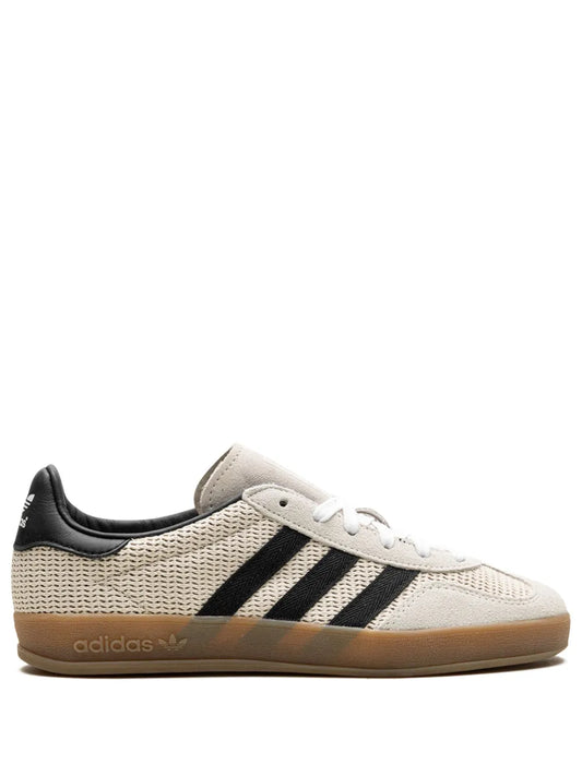 adidas Gazelle Indoor Aluminum/Core Black Sneakers — Ecru/Black — Size US M 3.5 - US W 5 — Front View
