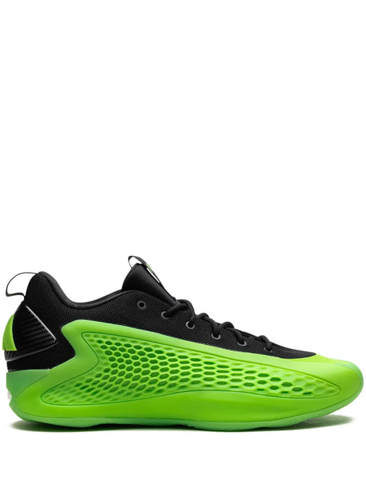 adidas Anthony Edwards 1 Low Slime - Lucid Lime/Aurora Ink/Core Black Sneakers — Black/Green — Size US M 9 - US W 10.5 — Front View