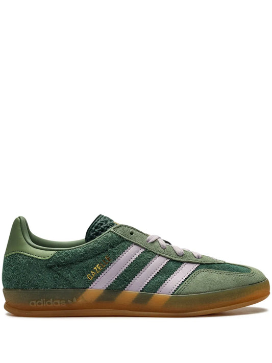 adidas Gazelle Indoor Mineral Green/ Silver Sneakers — Mineral Green/Silver — Size US M 3.5 - US W 5 — Front View