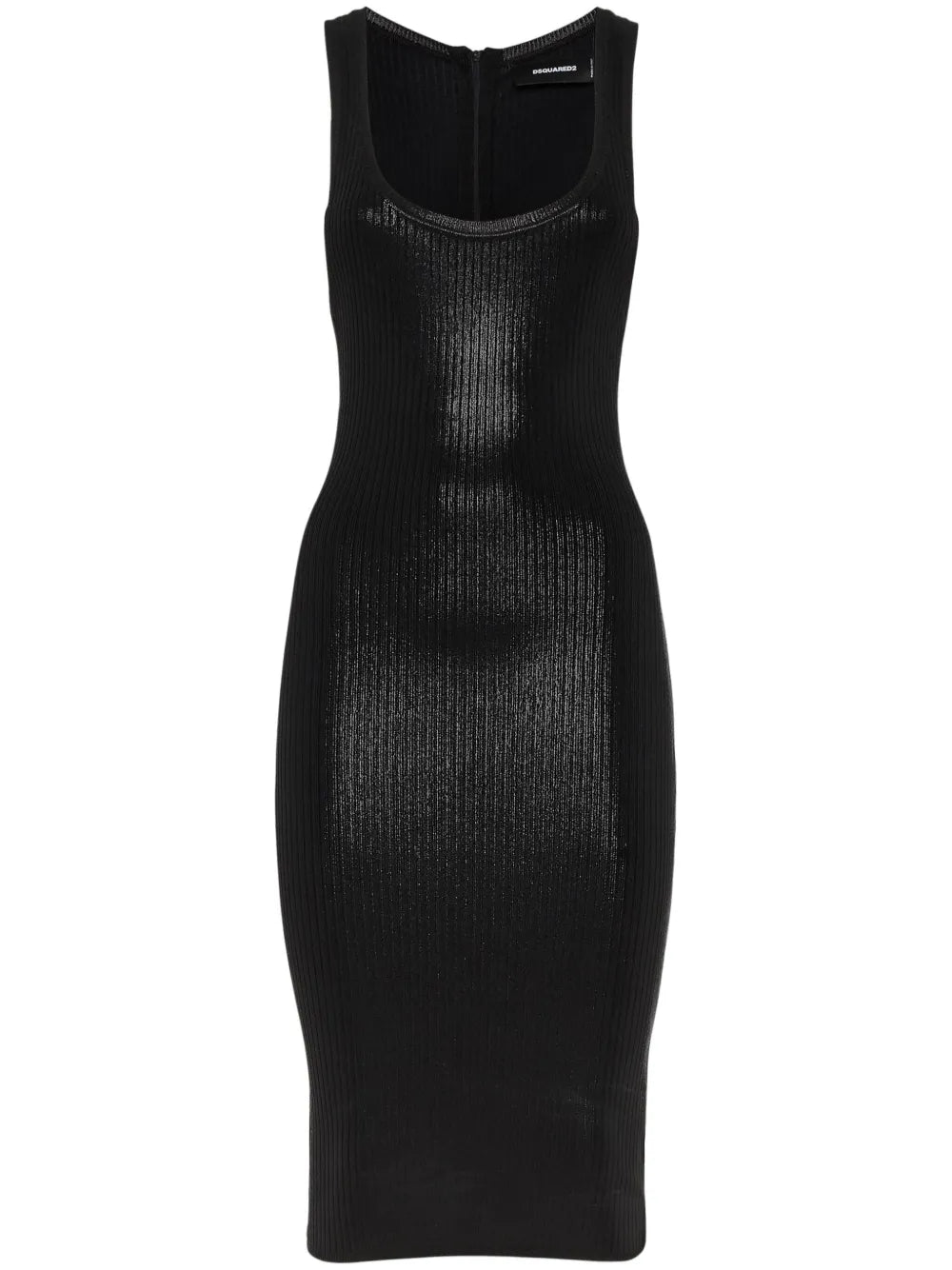 Dsquared2 Ribbed Knit Dress — Black/ Red/ Silver — Size S — Front View