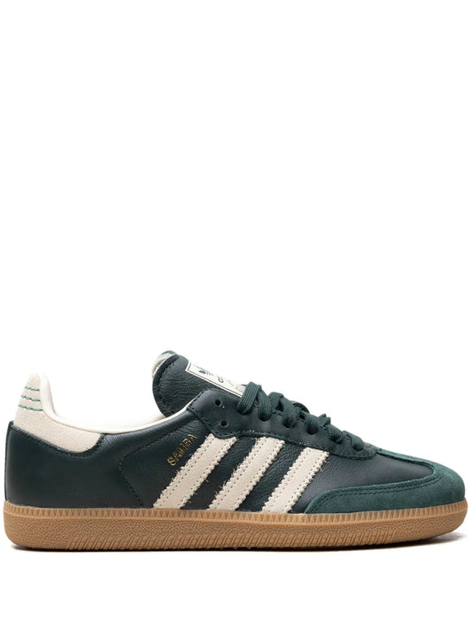 adidas Samba Shadow Green Cream White Gold Metallic Sneakers — Dark Green/White — Size US M 8.5 - US W 10 — Front View