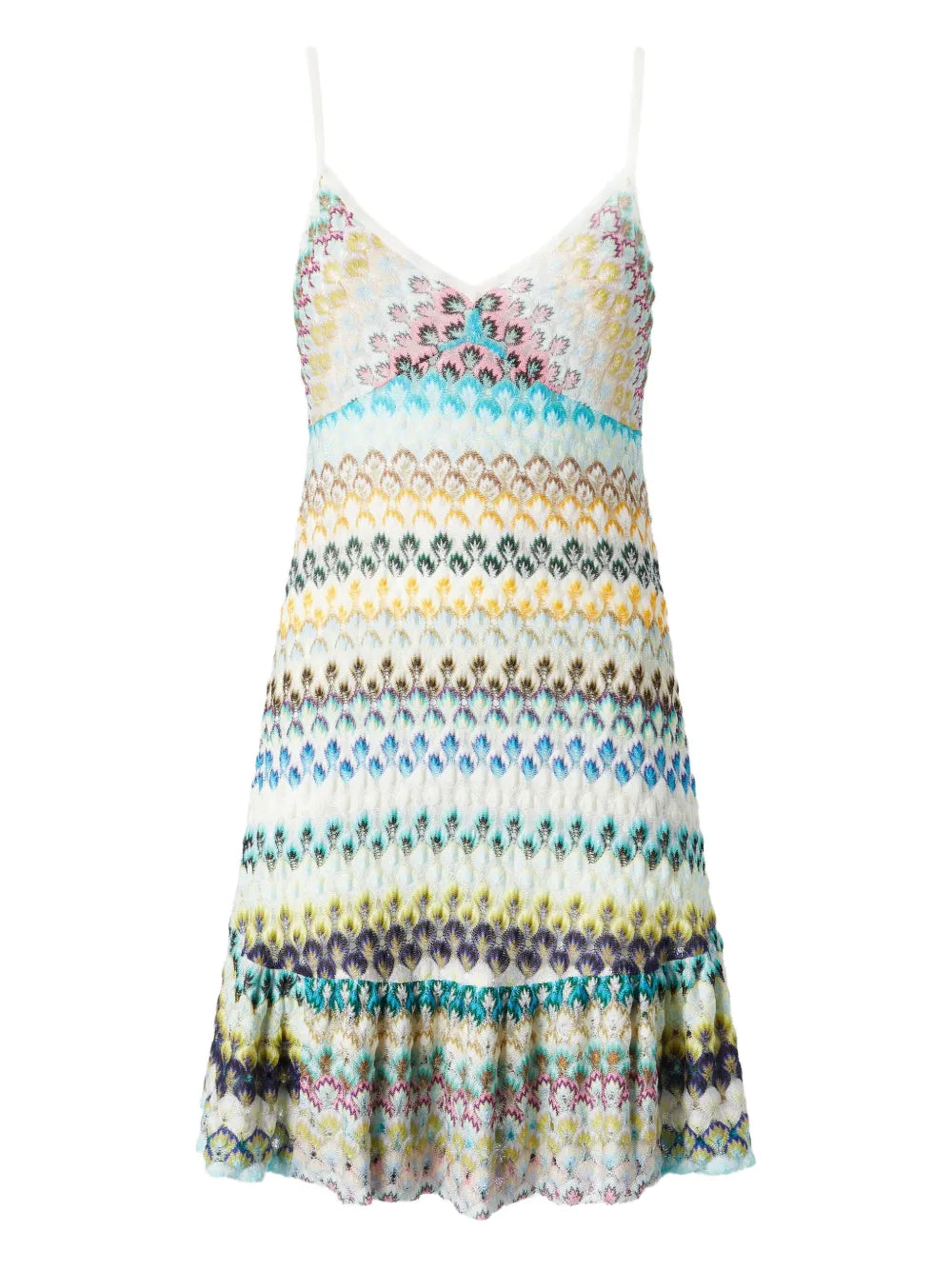 Missoni Knitted Mini Dress — Blue/ Red — Size XS — Front View
