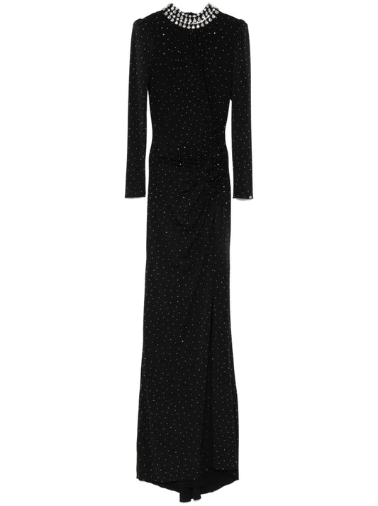 Nissa Crystal Embellished Maxi Dress — Black — Size S — Front View