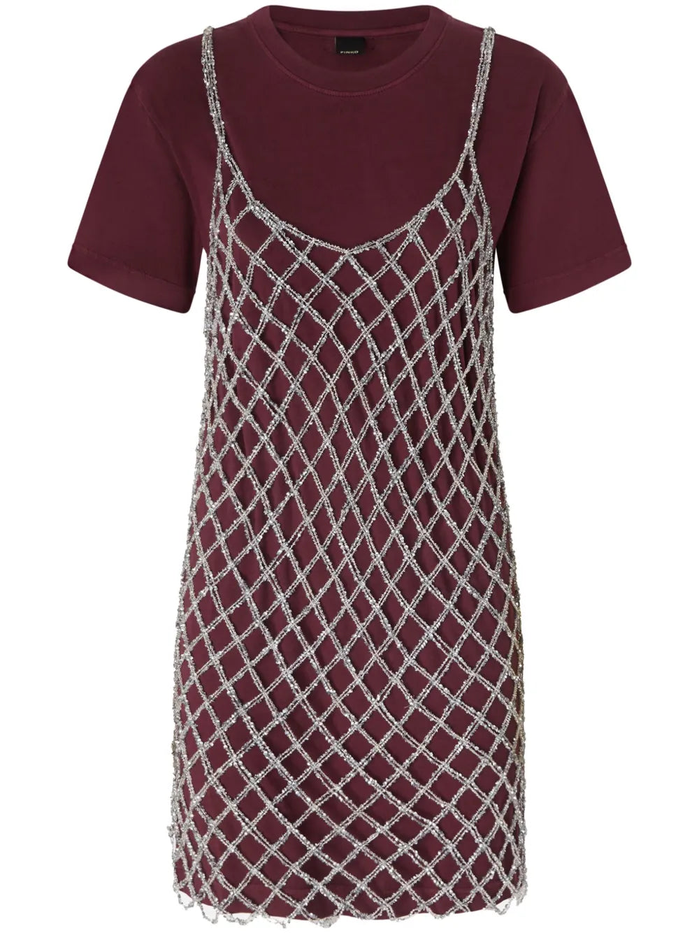 Pinko Layered Midi Dress — Red/ Pink — Size XS — Front View