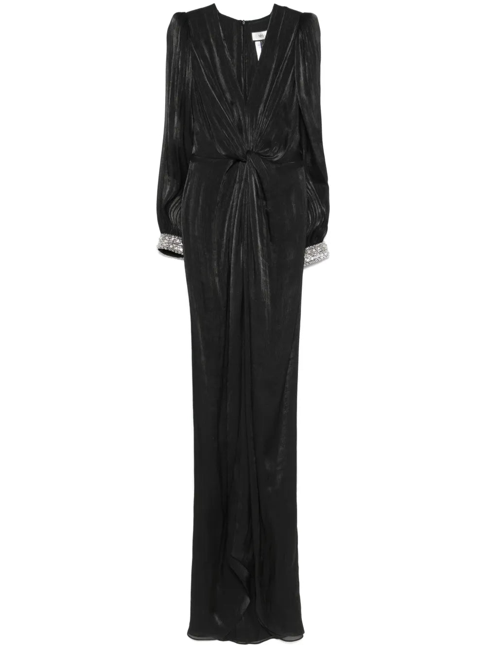 Nissa Twist Detail Plisse Maxi Dress — Black — Size XS — Front View