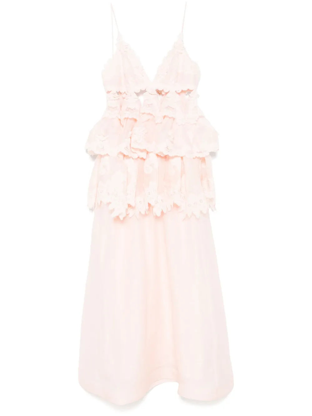 Zimmermann Tiered Lace Maxi Dress — Red/ Pink — Size S — Front View