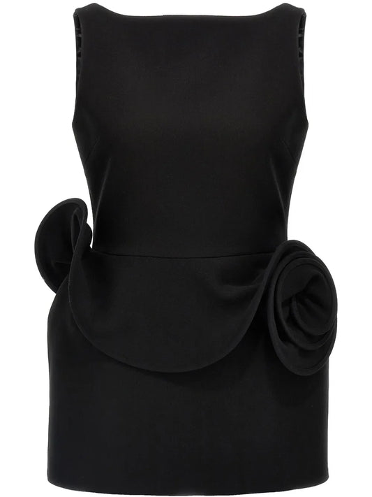 Magda Butrym Floral Applique Sheath Mini Dress — Black — Size XL — Front View