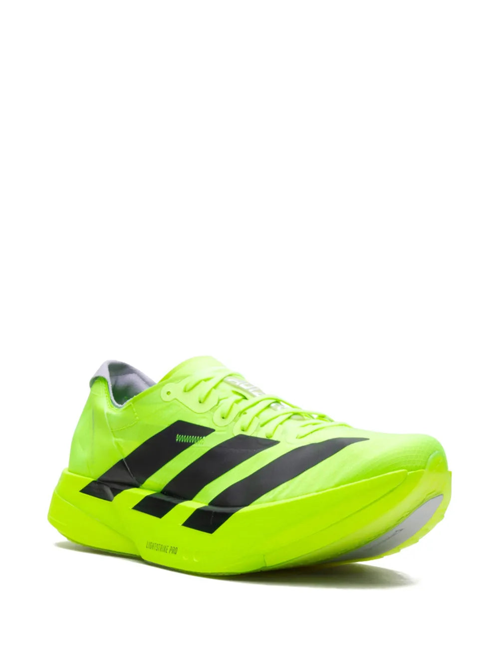 adidas Adizero Adios Pro 4 Lucid Lemon/Black Sneakers — Neon Green — Size US M 4.5 - US W 6 — Side View