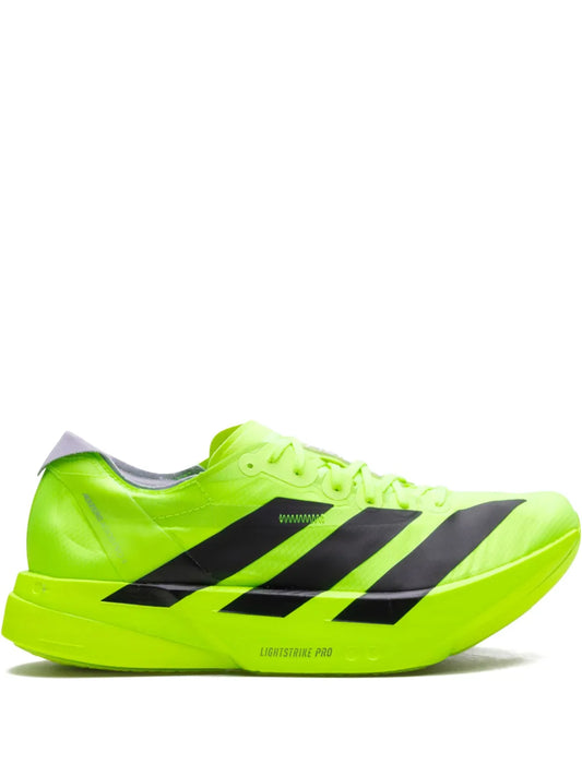 adidas Adizero Adios Pro 4 Lucid Lemon/Black Sneakers — Neon Green — Size US M 4.5 - US W 6 — Front View