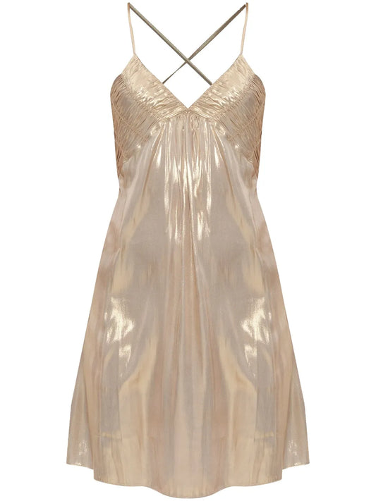 Zadigvoltaire Metallic Effect Mini Dress — Gold — Size XS — Front View