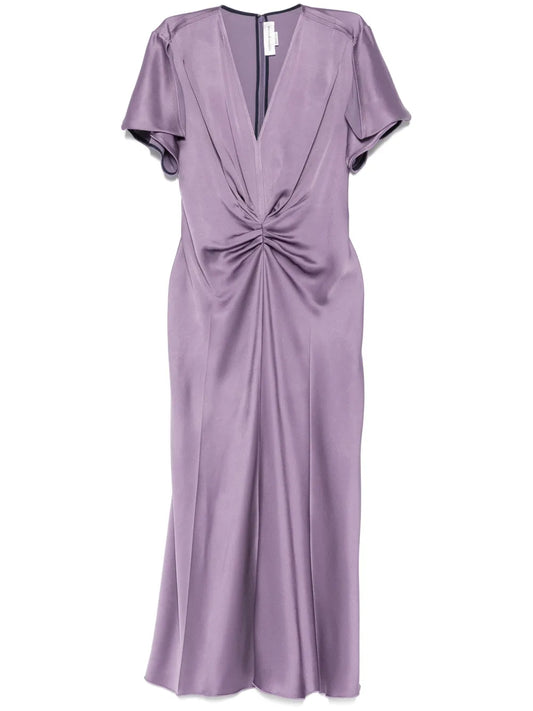 Victoria Beckham Satin Maxi Dress — Red/ Purple — Size XS — Front View