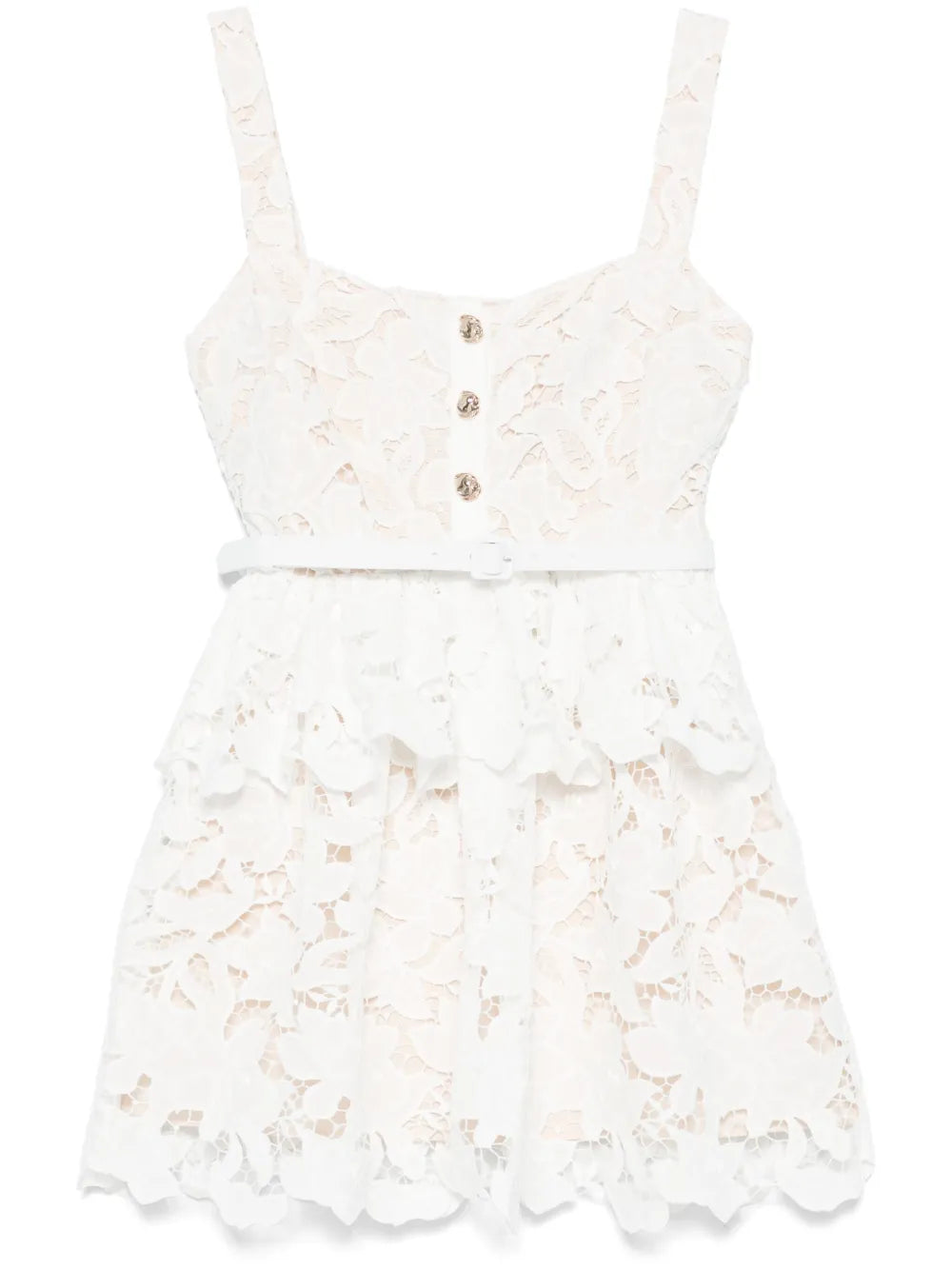 Self Portrait Lace Tiered Mini Dress — White/ Red — Size M — Front View