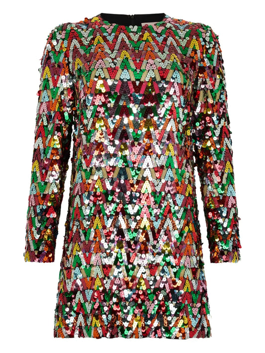 Valentino Garavani Sequin Pattern Mini Dress — Red — Size XS — Front View
