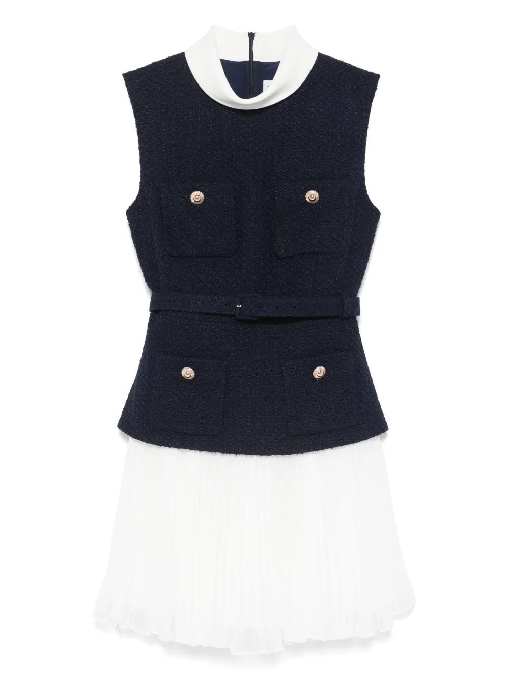 Self Portrait Chiffon Mini Dress — Blue/ Navy — Size XS — Front View