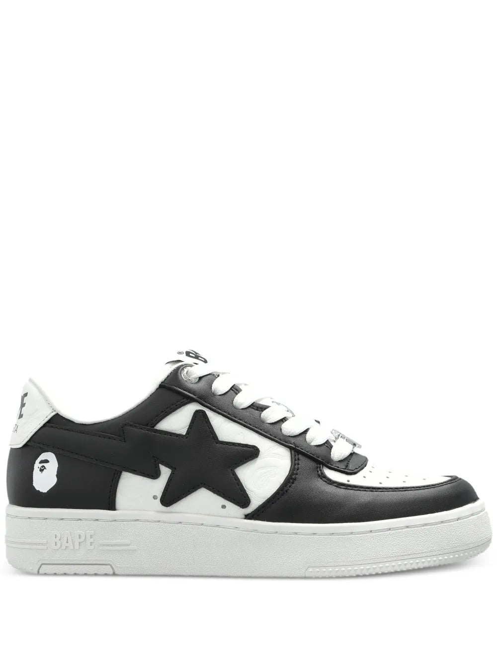 A Bathing Ape?Star Patch Low-Top Sneakers — Black / White — Size US M 3.5 - US W 5 — Front View