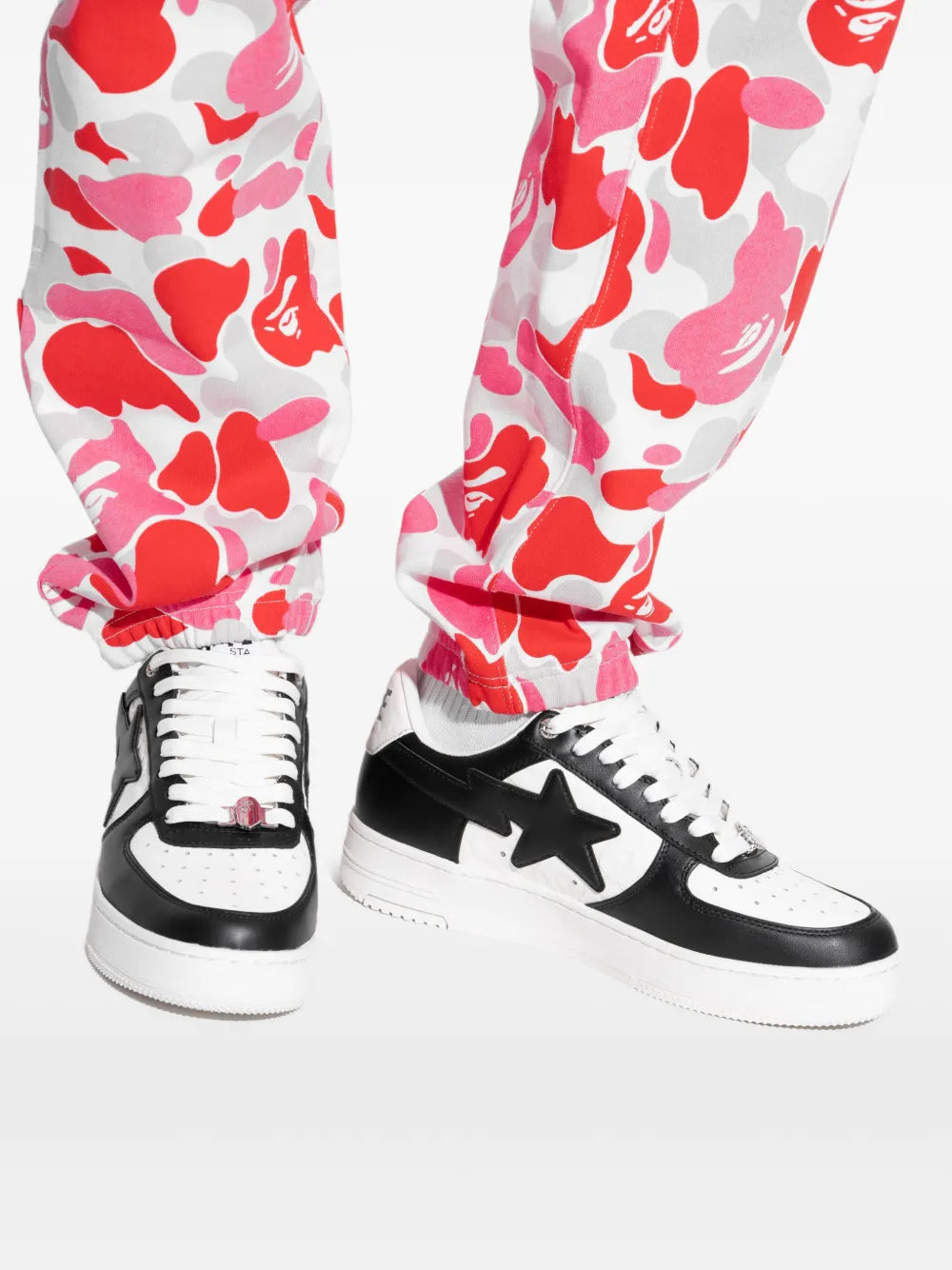 A Bathing Ape?Star Patch Low-Top Sneakers — Black / White — Size US M 3.5 - US W 5 — Detail View