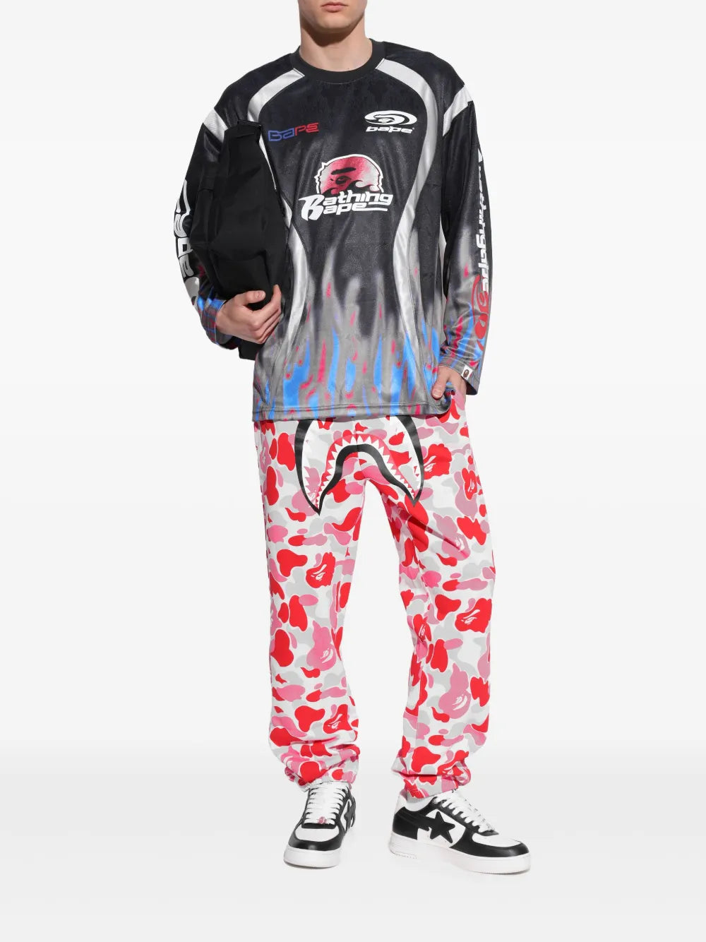 A Bathing Ape?Star Patch Low-Top Sneakers — Black / White — Size US M 3.5 - US W 5 — Lifestyle View