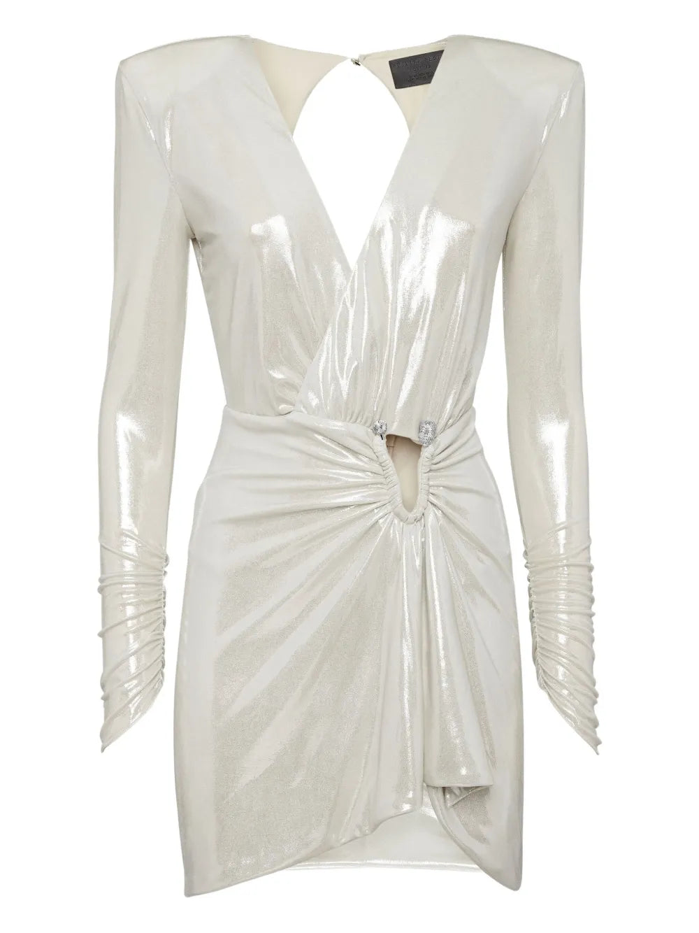 Philipp Plein Skull Detail Draped Mini Dress — Silver — Size XS — Front View