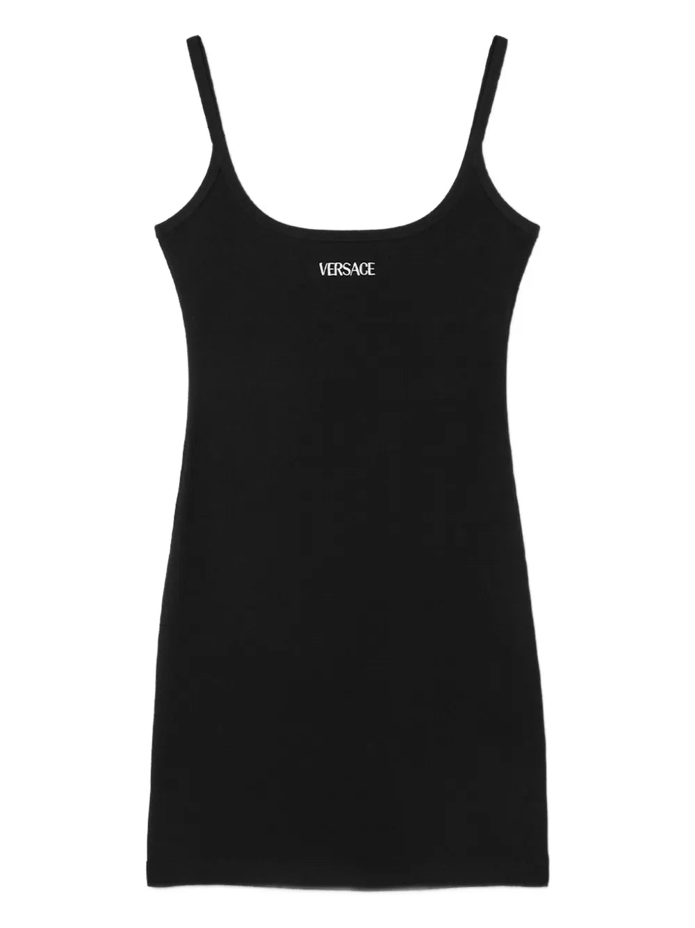 Versace Logo Embroidered Tank Dress — Black/ Tan/ Red — Size XS — Front View