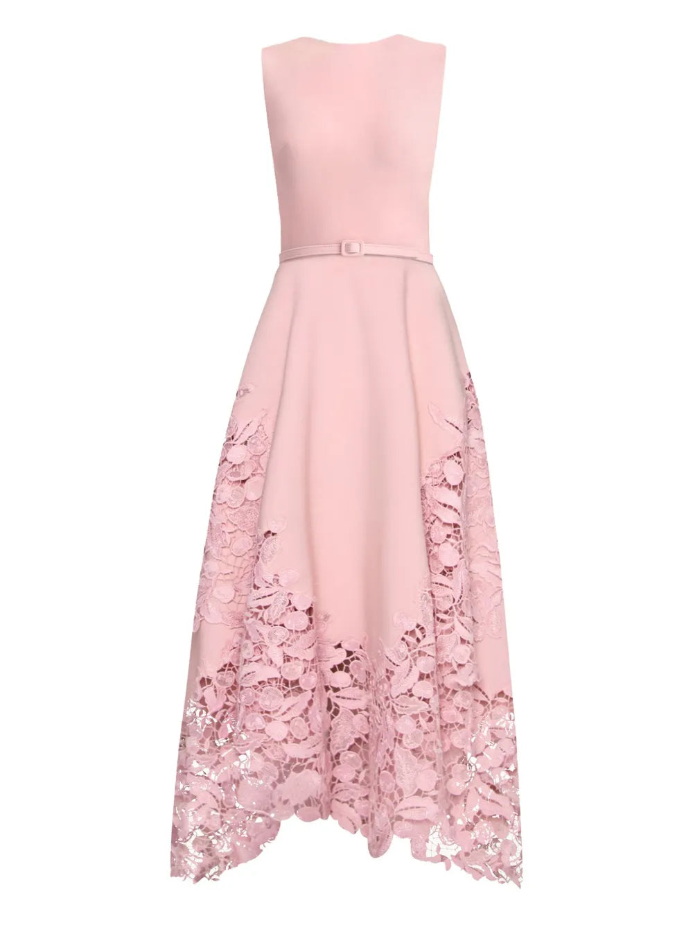 Oscar De La Renta Cherry Guipure Lace Midi Dress — Pink — Size XS — Front View