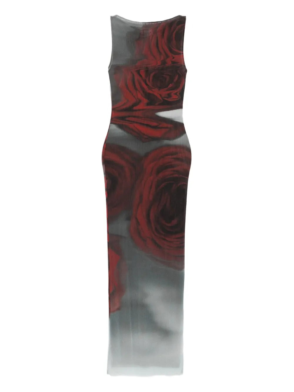 Jean Paul Gaultier Rose Print Midi Dress — White/ Grey/ Red — Size XS — Front View