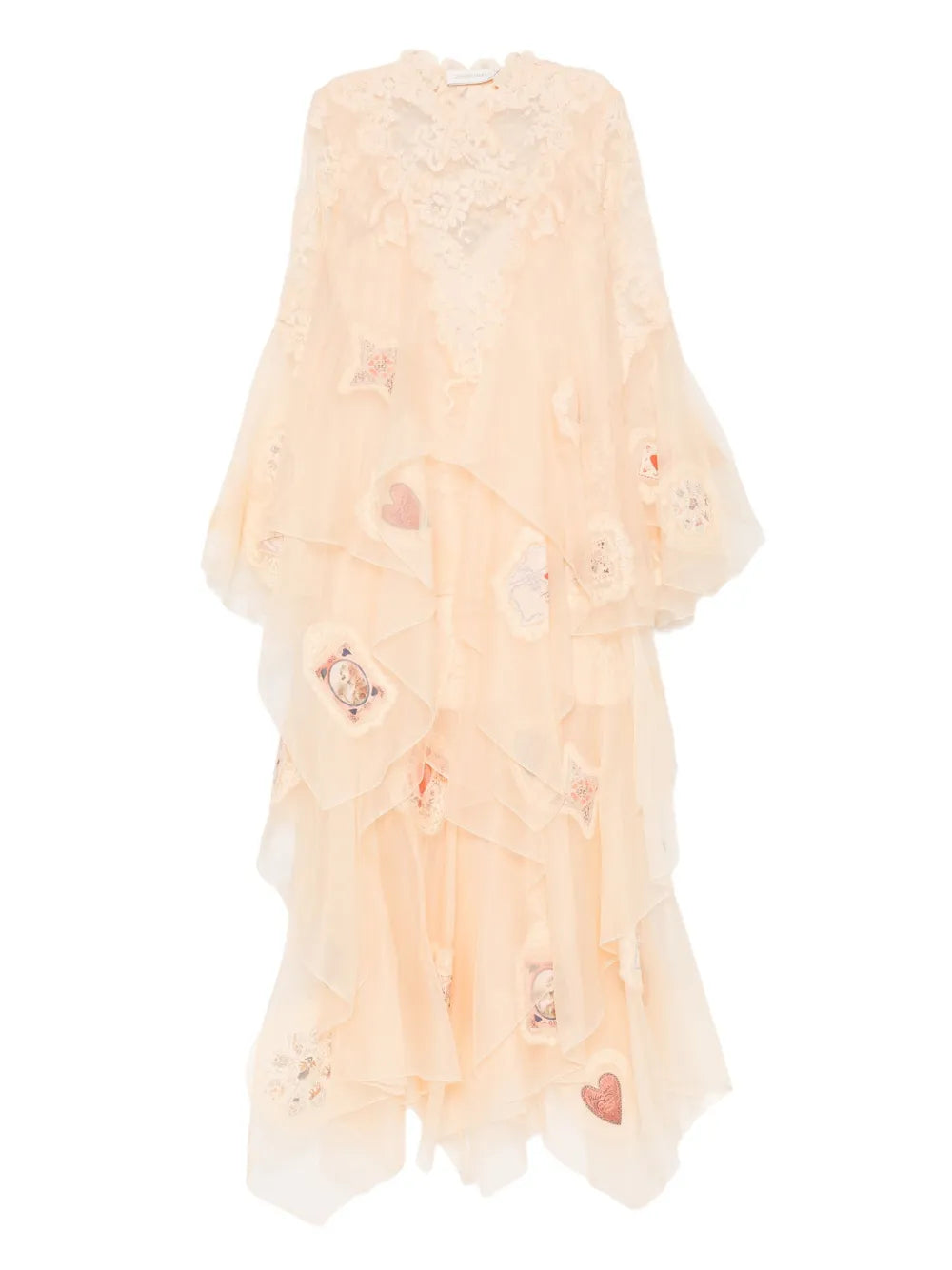 Zimmermann Lace Ruffled Dress — Beige/ Red — Size XS — Front View
