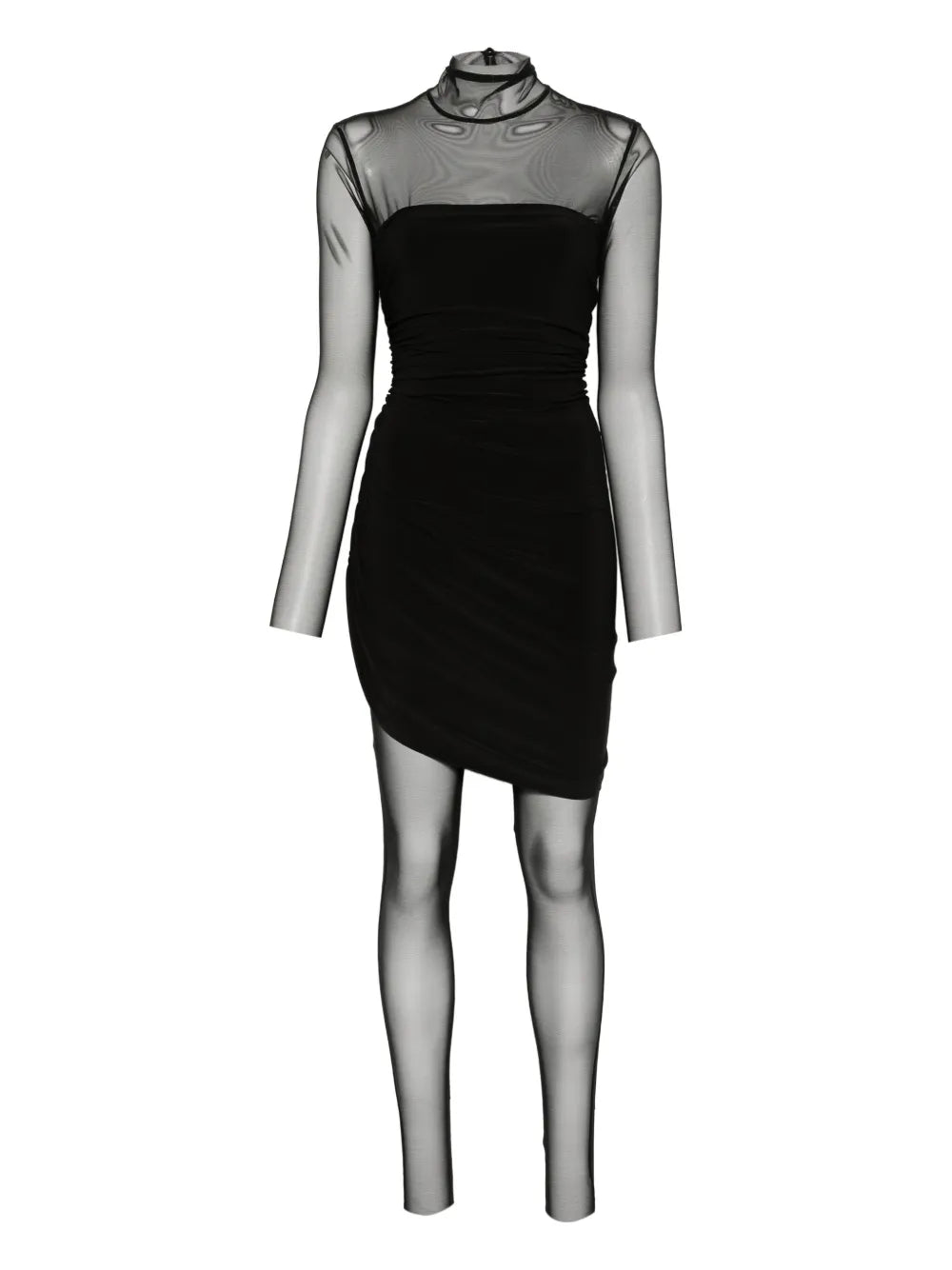 Norma Kamali Mesh Panelled Draped Mini Dress — Black — Size S — Front View