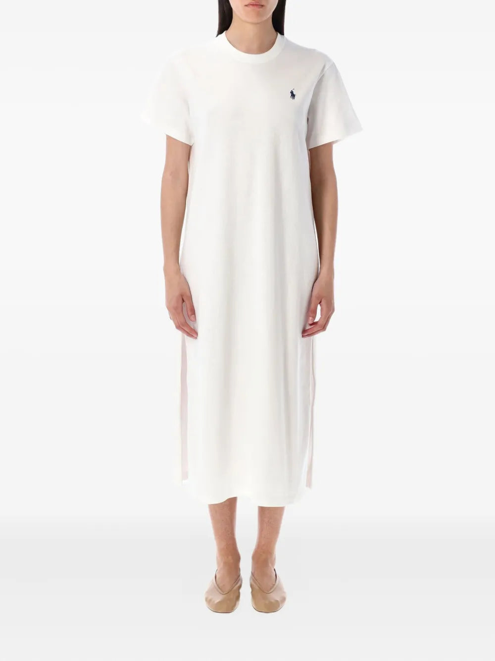 Polo Ralph Lauren Jersey T Shirt Dress — White/ Red — Size XS — Front View