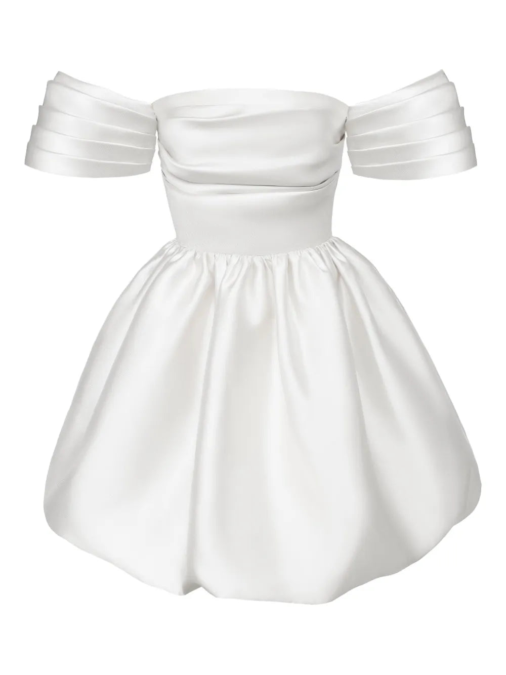 Post Meridiem Draped Bodice Duffy Skirt Mini Dress — White — Size XS — Front View
