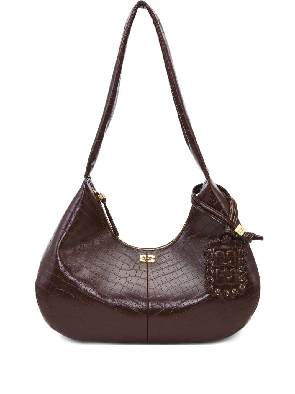 Ganni Medium Croc Embossed Shoulder Bag — Same as shown — Size One Size — Front View