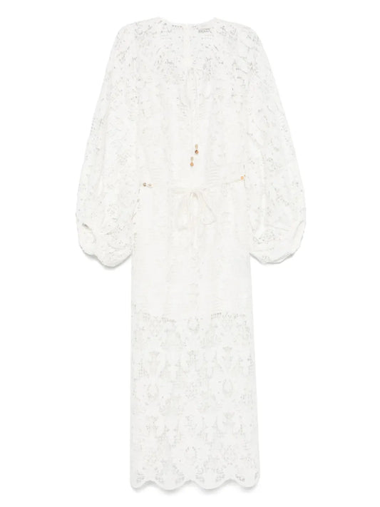 Zimmermann Coco Lace Midi Dress — White — Size XS — Front View