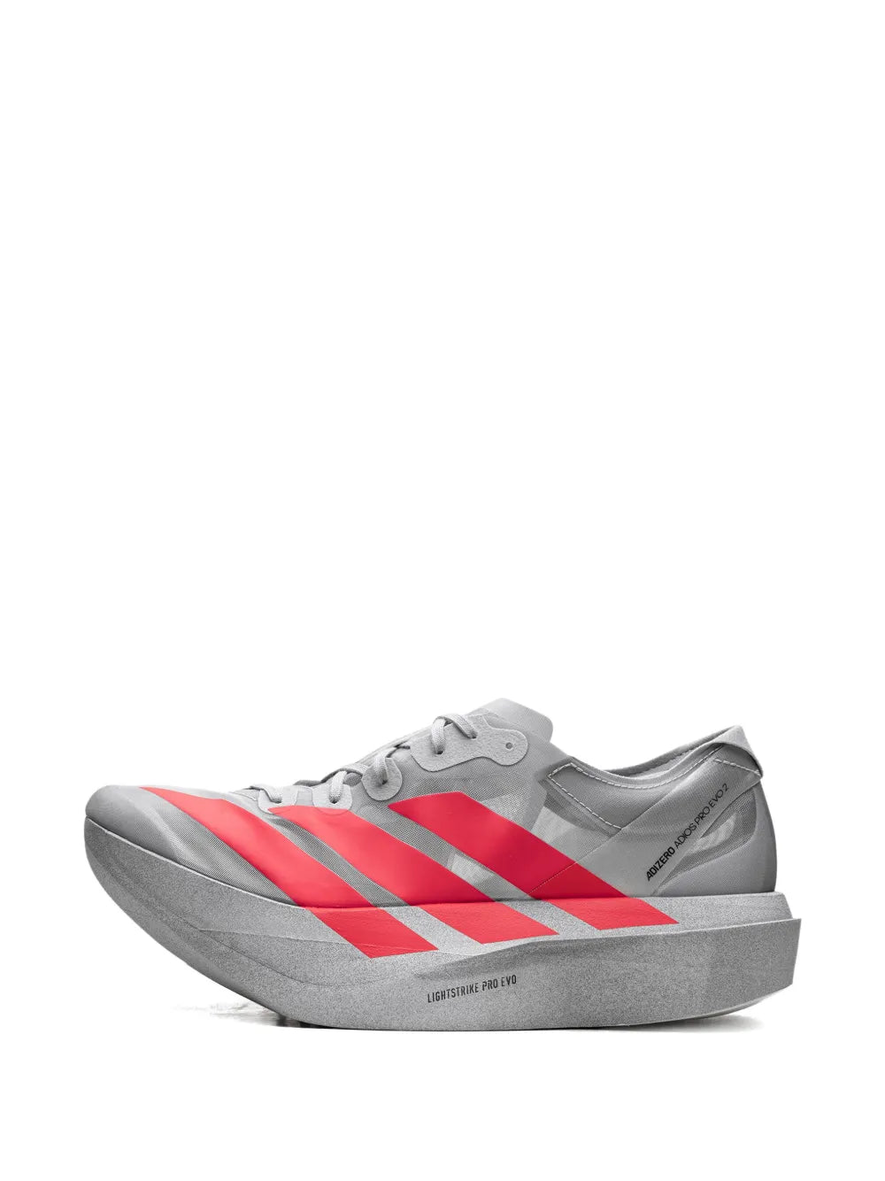 adidas Adizero Adios Pro Evo 2 Silver Metallic/Lucid Red/Grey Two Sneakers — Medium Grey — Size US M 6.5 - US W 8 — Top View